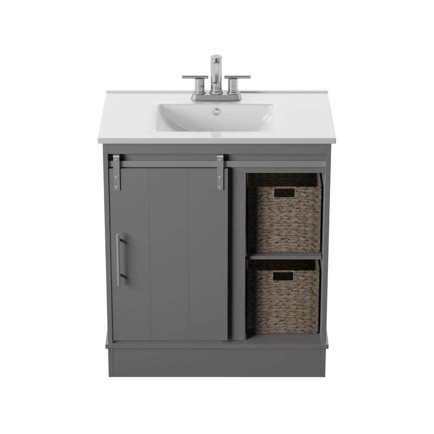 Dalton 30" Sliding Barn Door Single Bathroom Vanity with Woven Baskets