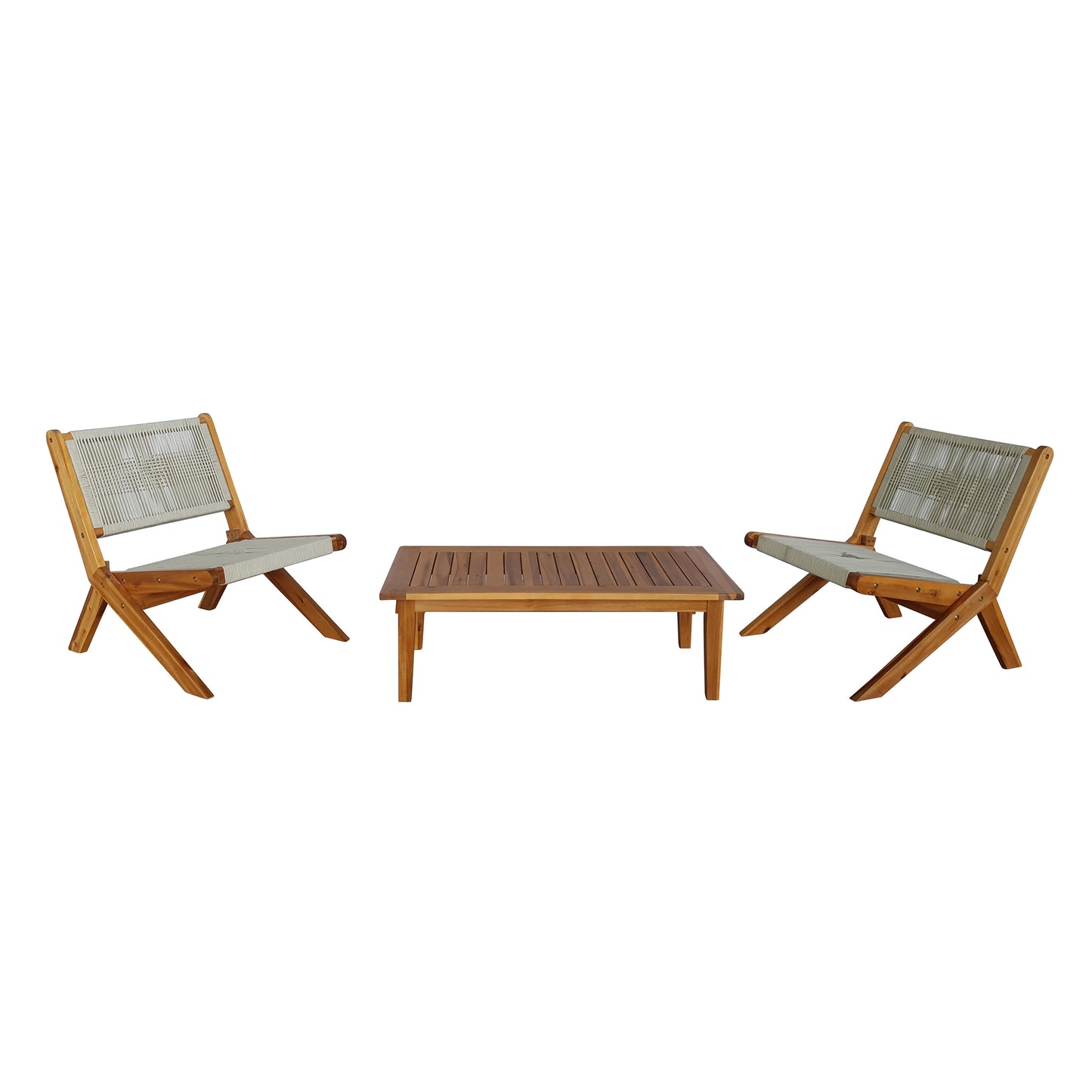TK Classics 3 Piece Acacia Conversation Set with Folding Seating