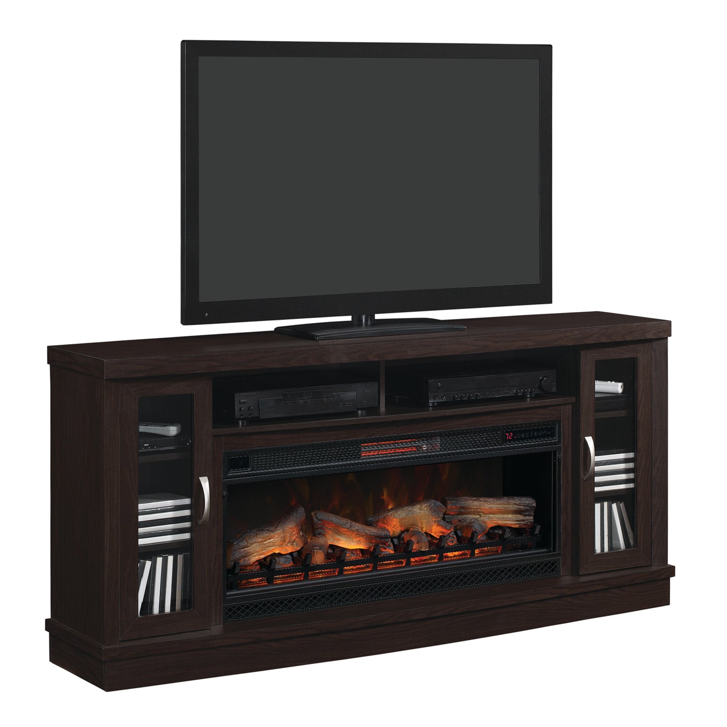 Hutchinson TV Stand for TVs up to 80", Oak Espresso (Electric Fireplace Insert sold separately)