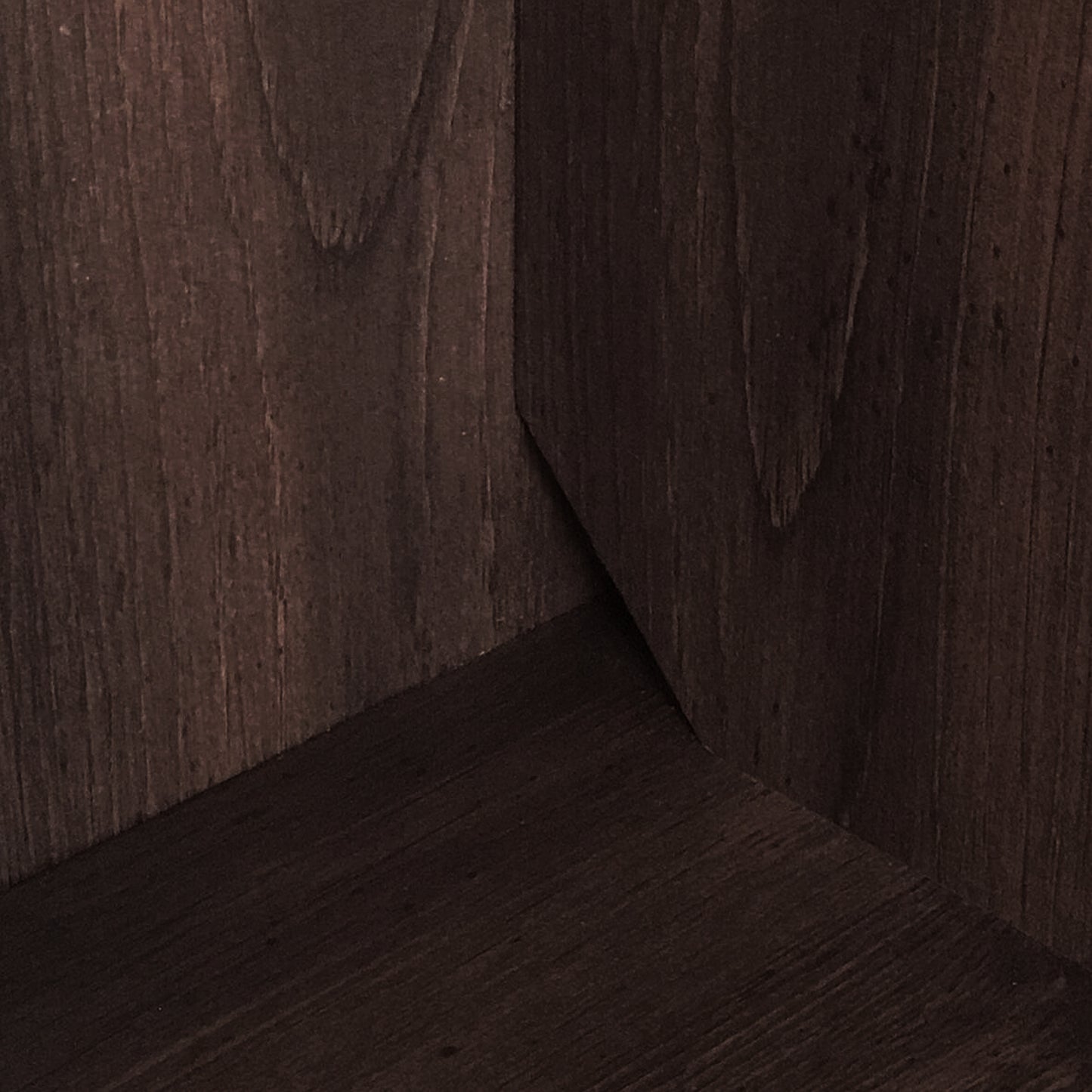 Waxy Weathered Pine finish with silver metal hardware and sliding barn doors