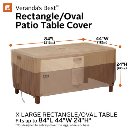 Classic Accessories Veranda's Best Waterproof Rectangle/Oval Patio Table Cover with Umbrella Hole