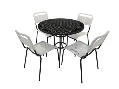 TK Classics 5 Piece Outdoor Dining Set with Black Mosaic Tabletop, 35"W