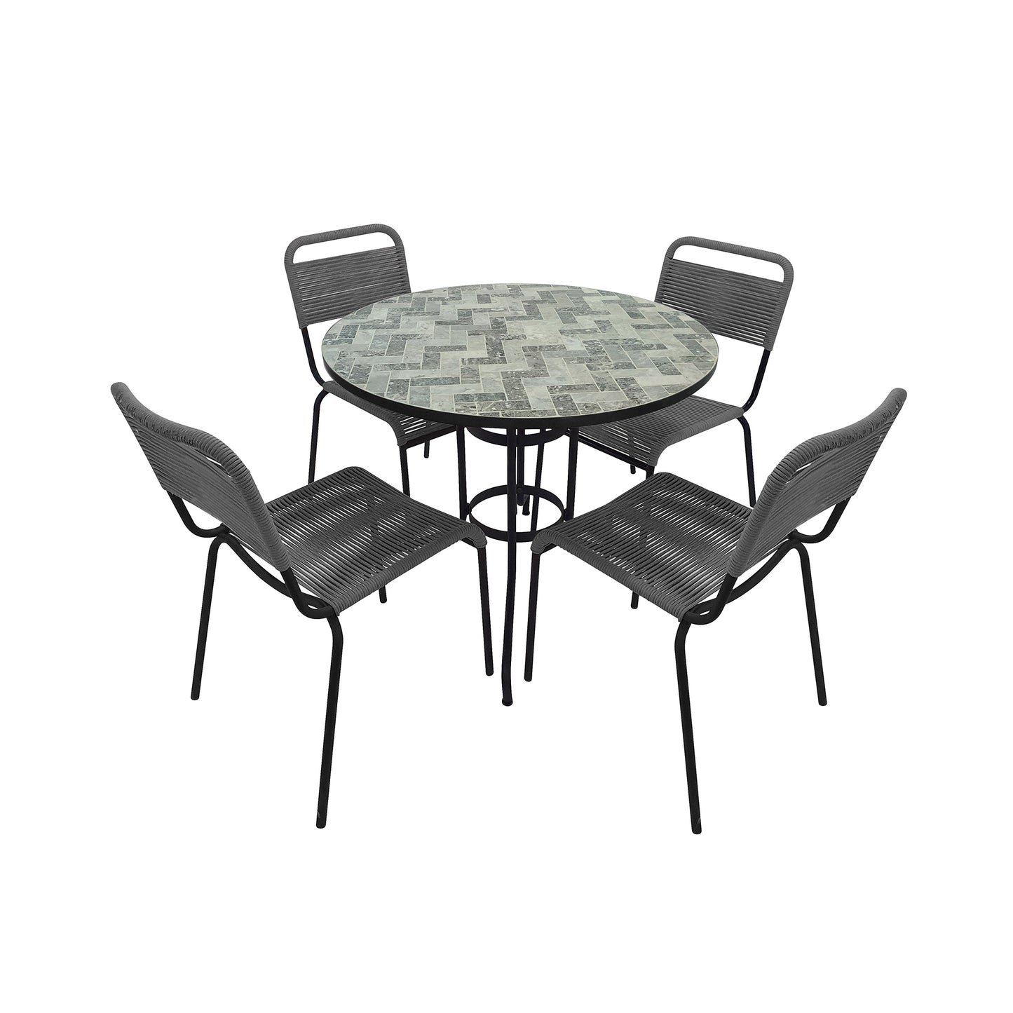 TK Classics 5 Piece Outdoor Dining Set with Gray Mosaic Tabletop, 35"W