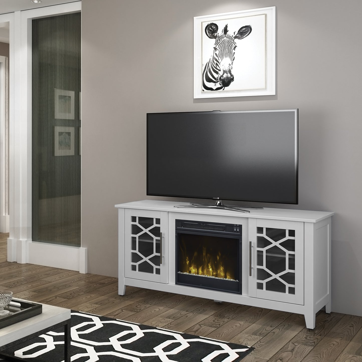 Clarion TV Stand for TVs up to 60" with 18" Electric Fireplace, Pure White