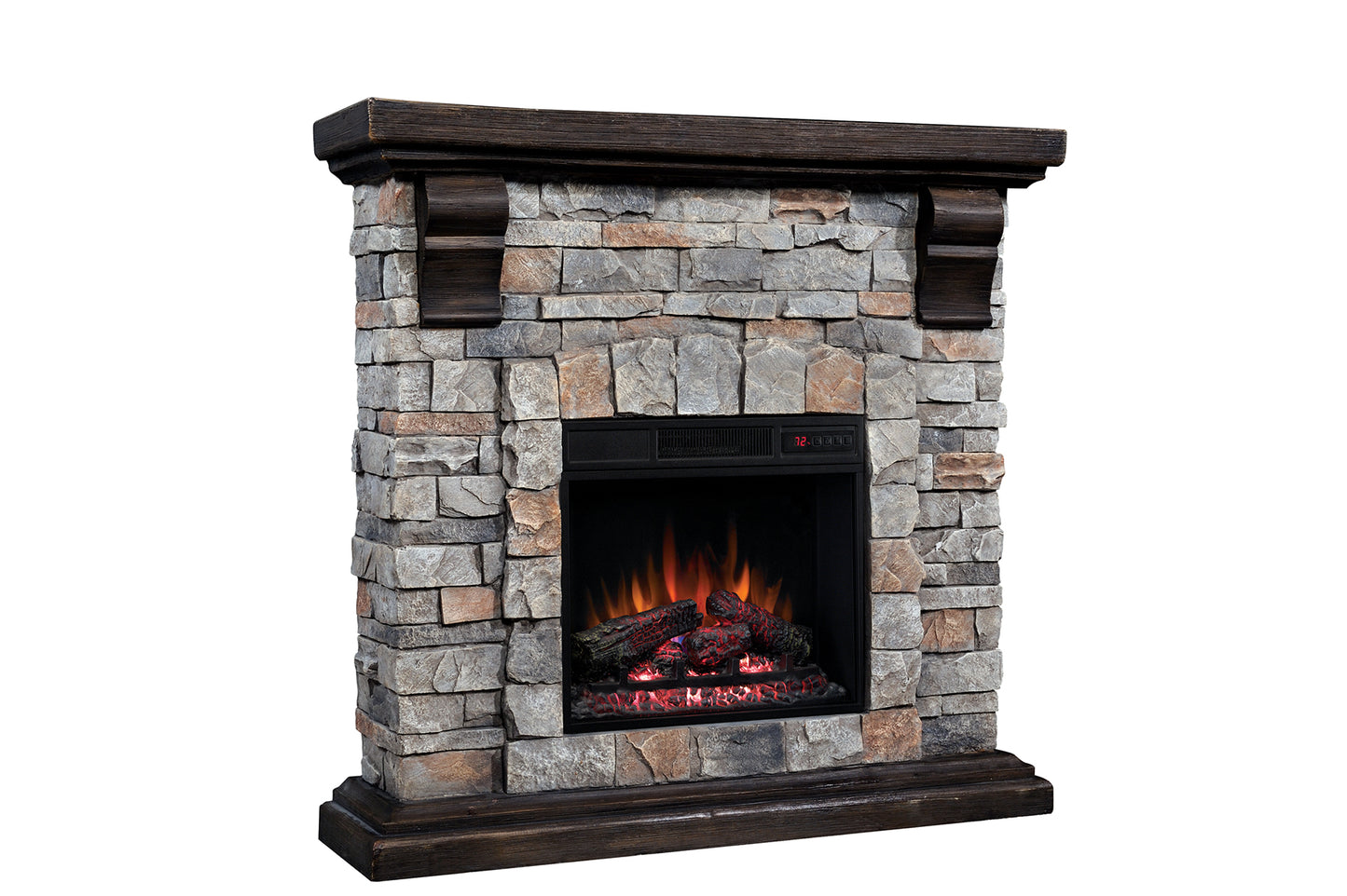 Pioneer Fireplace Mantel with 18” Infrared Quartz Electric Fireplace, Brushed Dark Pine