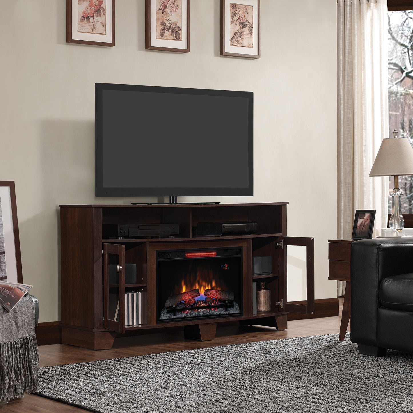 La Salle TV Stand for TVs up to 65", Midnight Cherry (Electric Fireplace Insert sold separately)