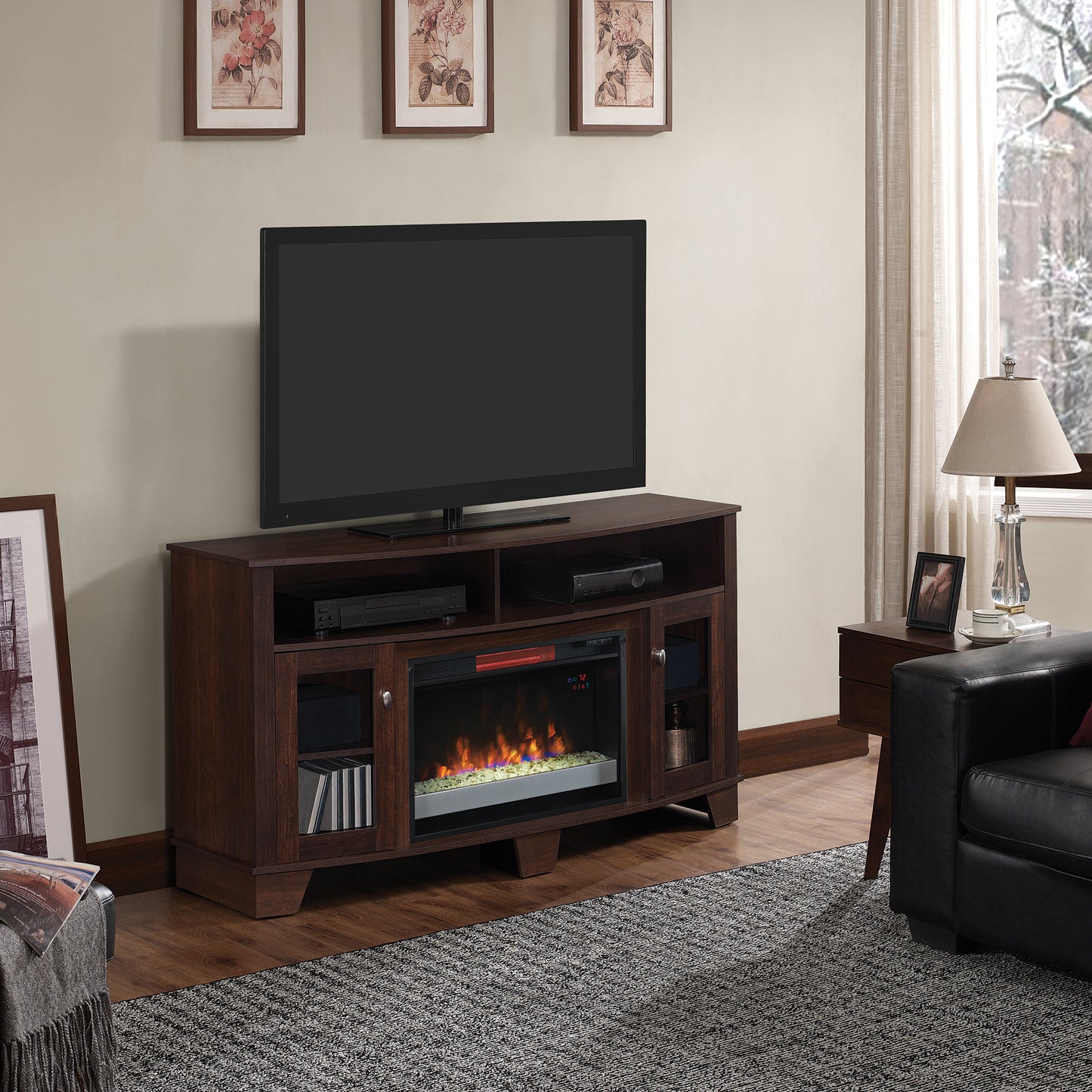 La Salle TV Stand for TVs up to 65", Midnight Cherry (Electric Fireplace Insert sold separately)