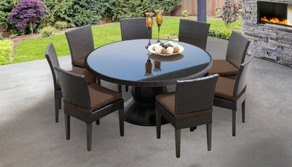 Belle 7 Piece Round Outdoor Patio Wicker Dining Set with Cushions
