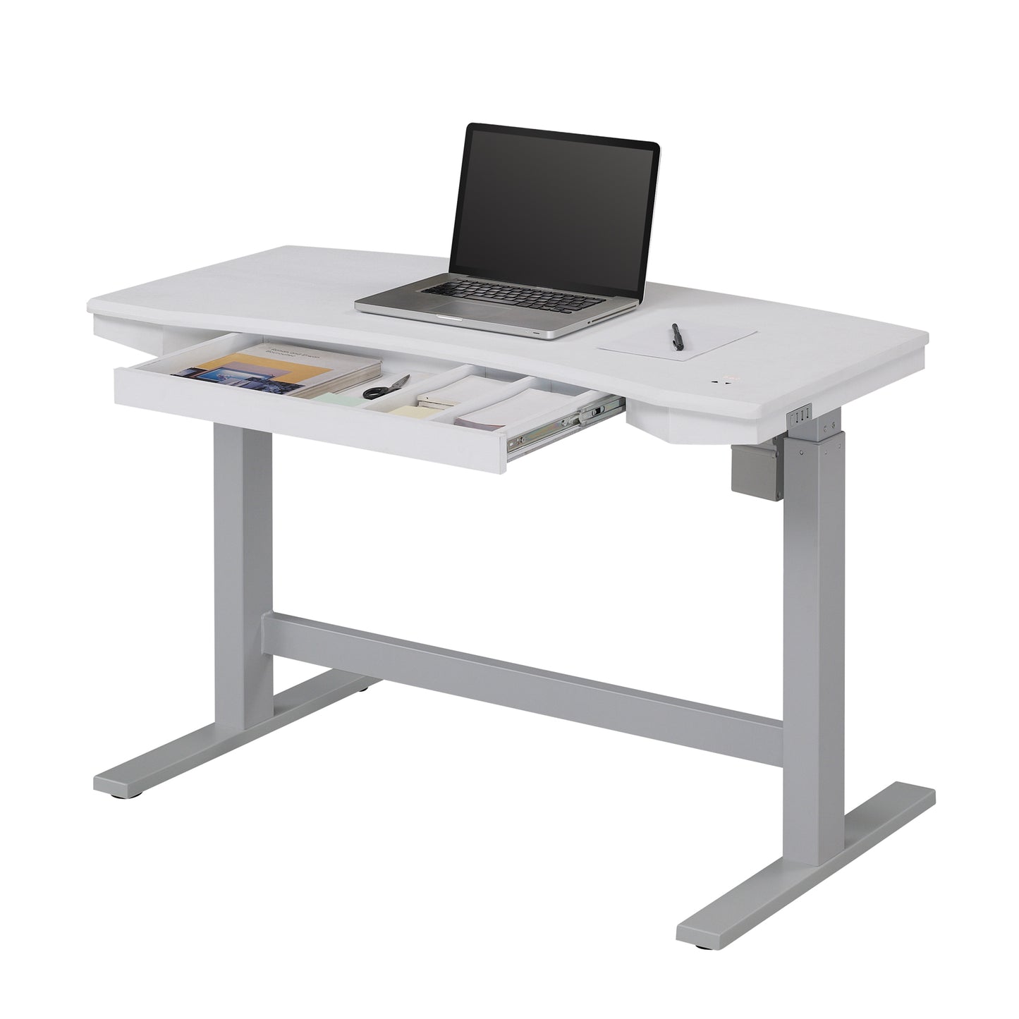 Electric Adjustable Height Desk with Charging Station, Brushed White