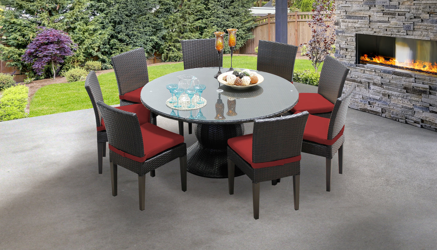 Napa 9 Piece Round Outdoor Patio Wicker Dining Set with Cushions