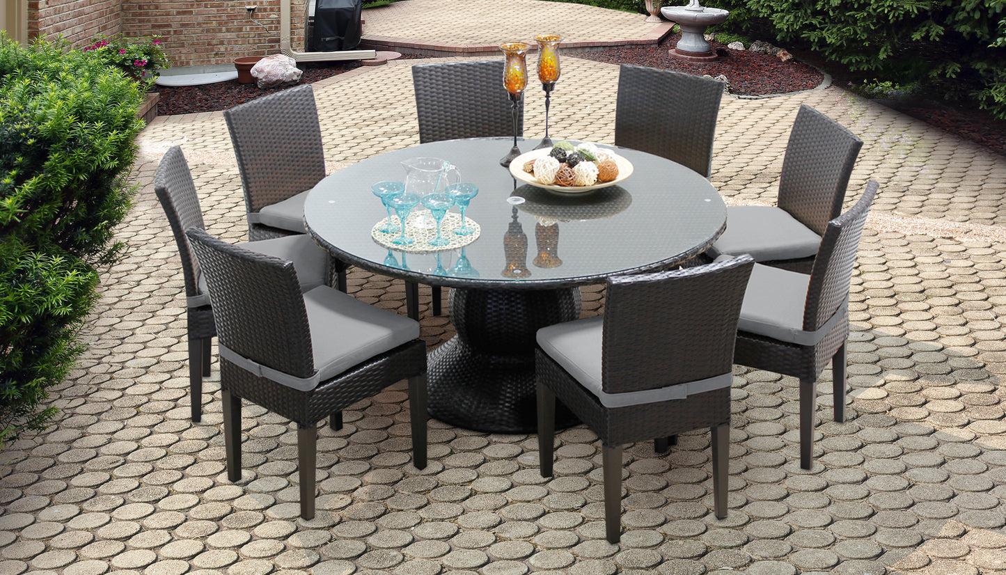 Napa 9 Piece Round Outdoor Patio Wicker Dining Set with Cushions