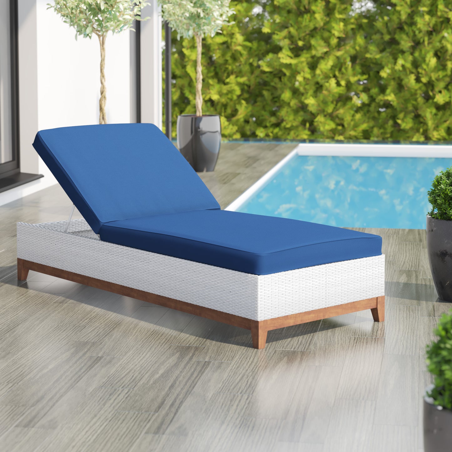 TK Classics Outdoor Wicker Chaise Lounge with Acacia Base