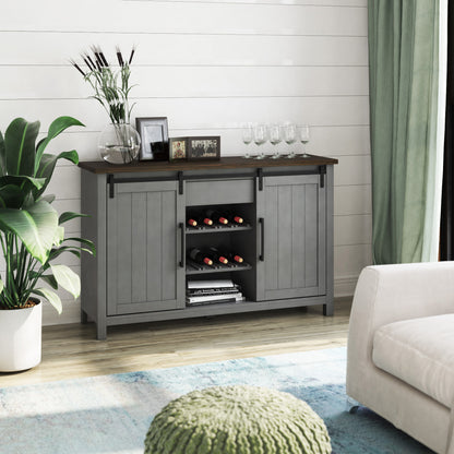 Modern Farmhouse Sideboard with Wine Storage and Sliding Barn Doors