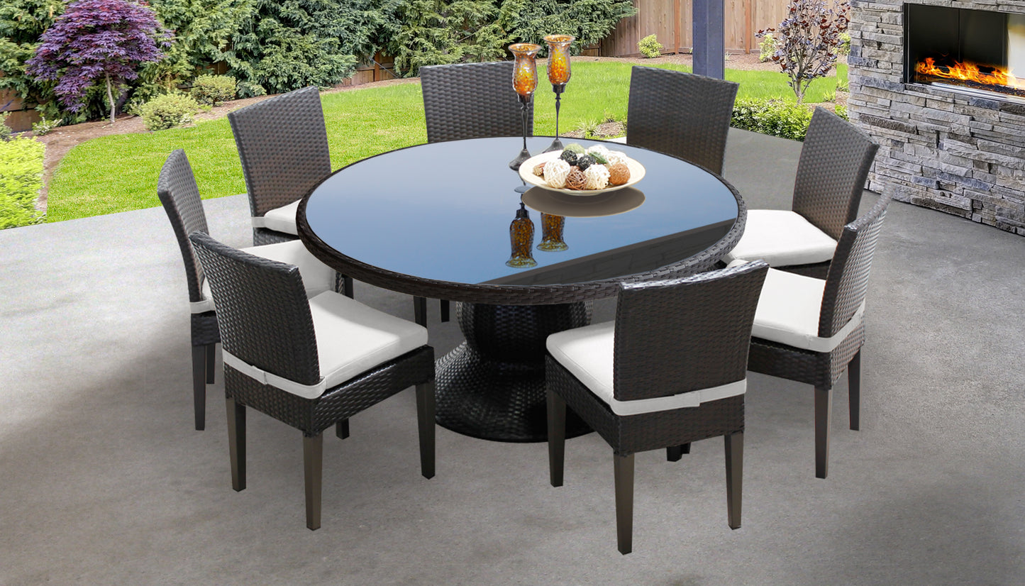 Napa 9 Piece Round Outdoor Patio Wicker Dining Set with Cushions