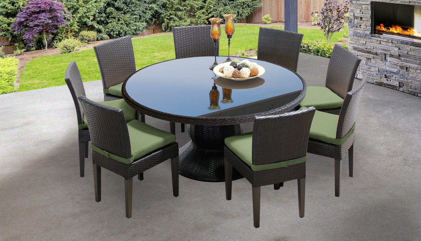 Belle 7 Piece Round Outdoor Patio Wicker Dining Set with Cushions