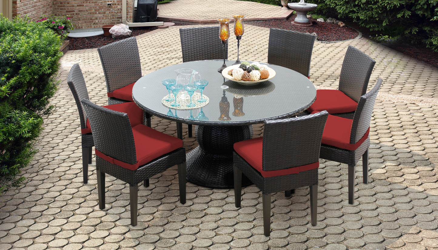Napa 9 Piece Round Outdoor Patio Wicker Dining Set with Cushions