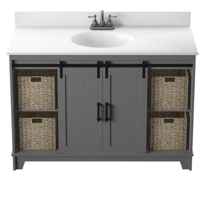 48" Sliding Barn Door Single Bathroom Vanity with 4 Woven Baskets