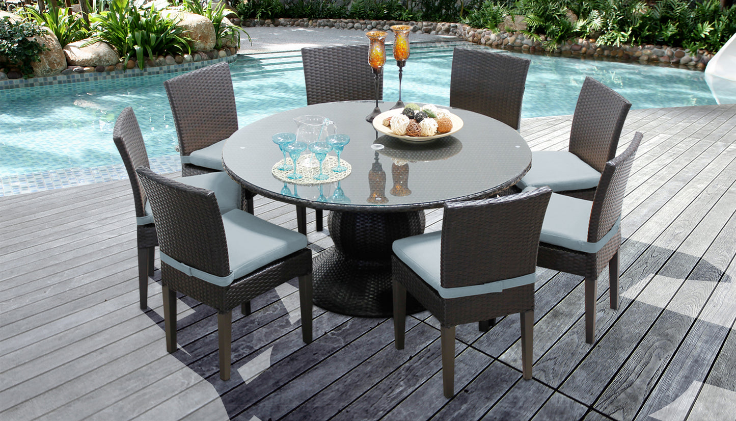 Napa 9 Piece Round Outdoor Patio Wicker Dining Set with Cushions