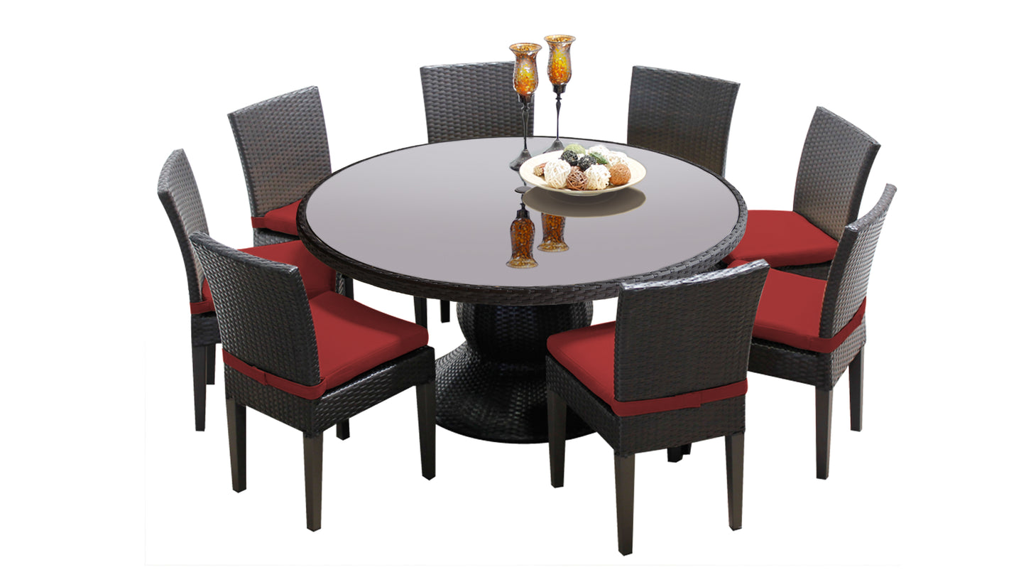 Napa 9 Piece Round Outdoor Patio Wicker Dining Set with Cushions