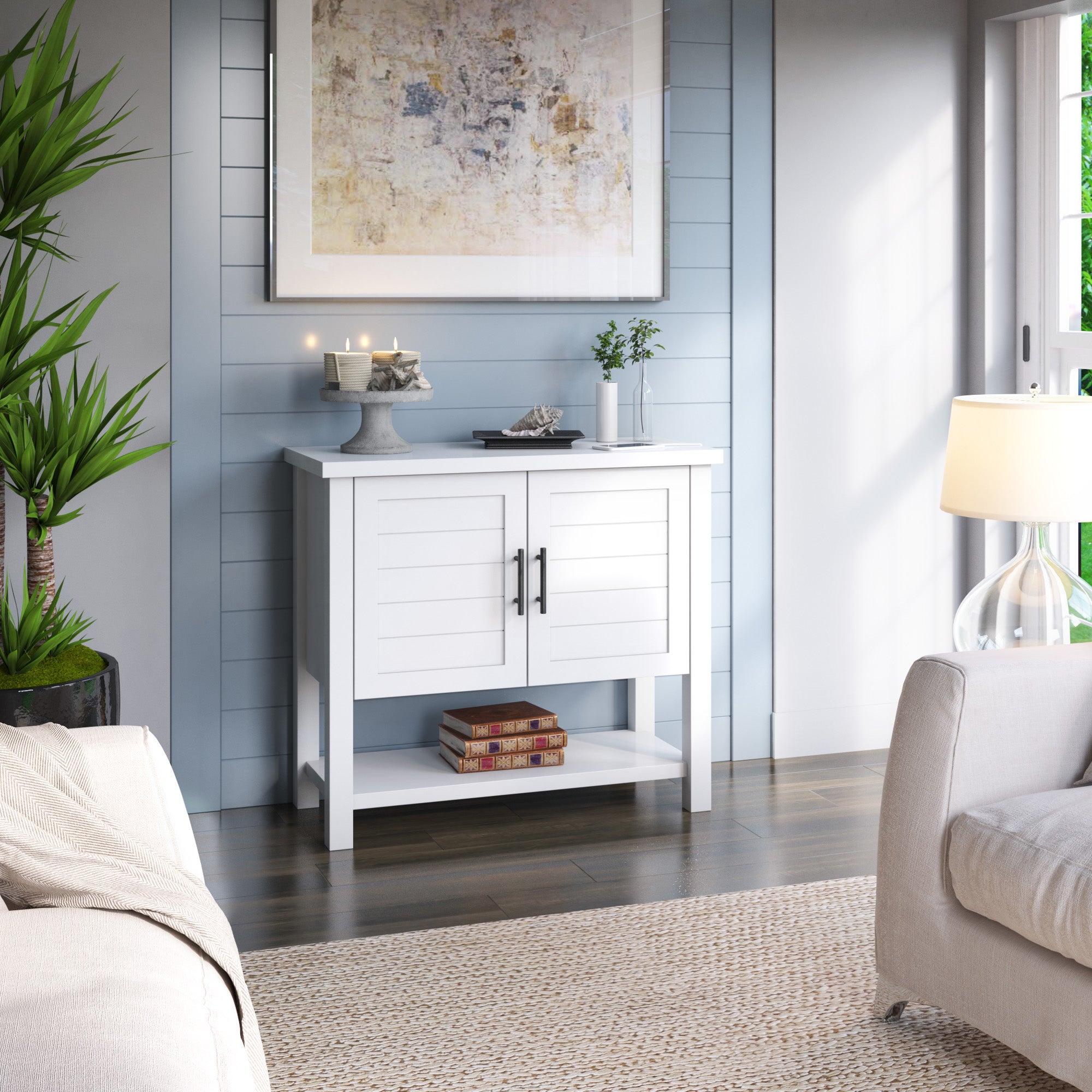 Console Table with USB Charging Ports and Louvered Doors – Twin Star Home