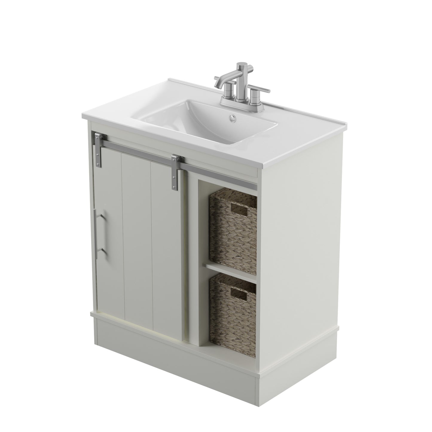 Dalton 30" Sliding Barn Door Single Bathroom Vanity with Woven Baskets