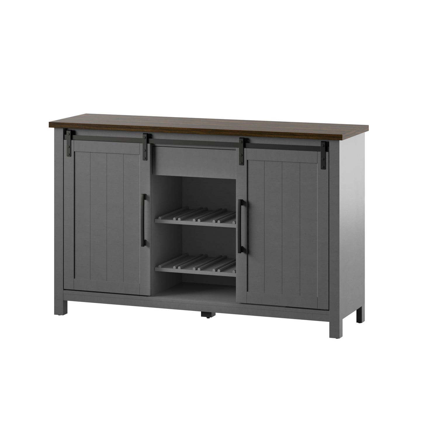 Modern Farmhouse Sideboard with Wine Storage and Sliding Barn Doors
