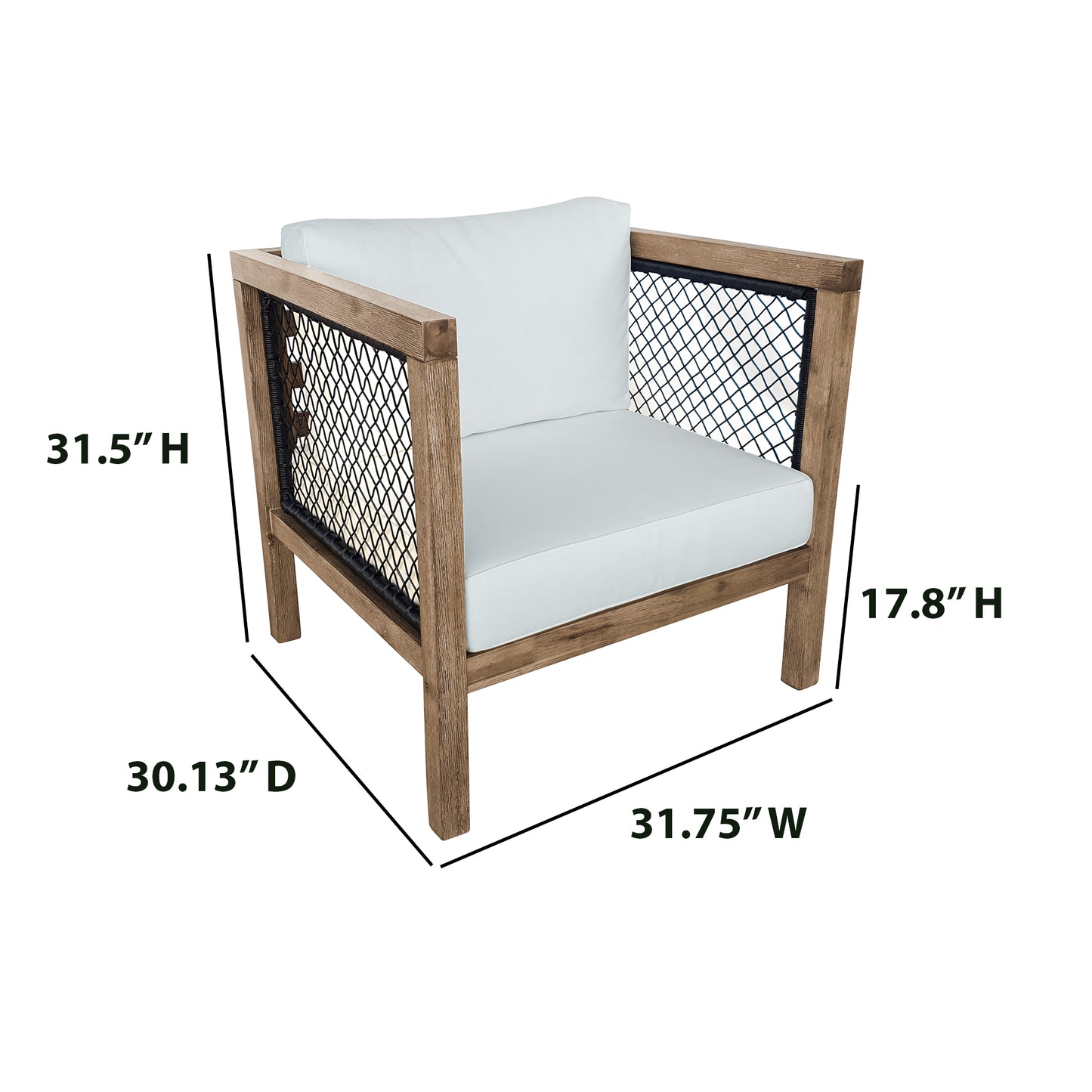 TK Classics Outdoor Acacia Club Chair with Black Wicker and Cushions