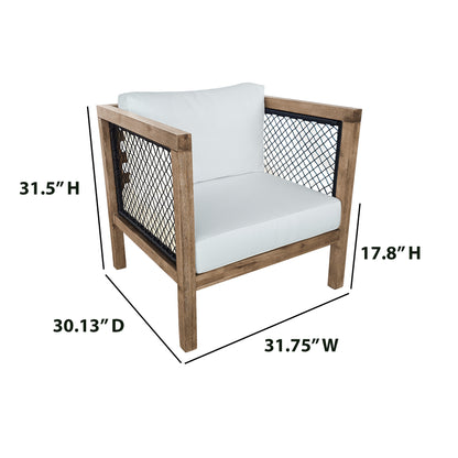 TK Classics Outdoor Acacia Club Chair with Black Wicker and Cushions