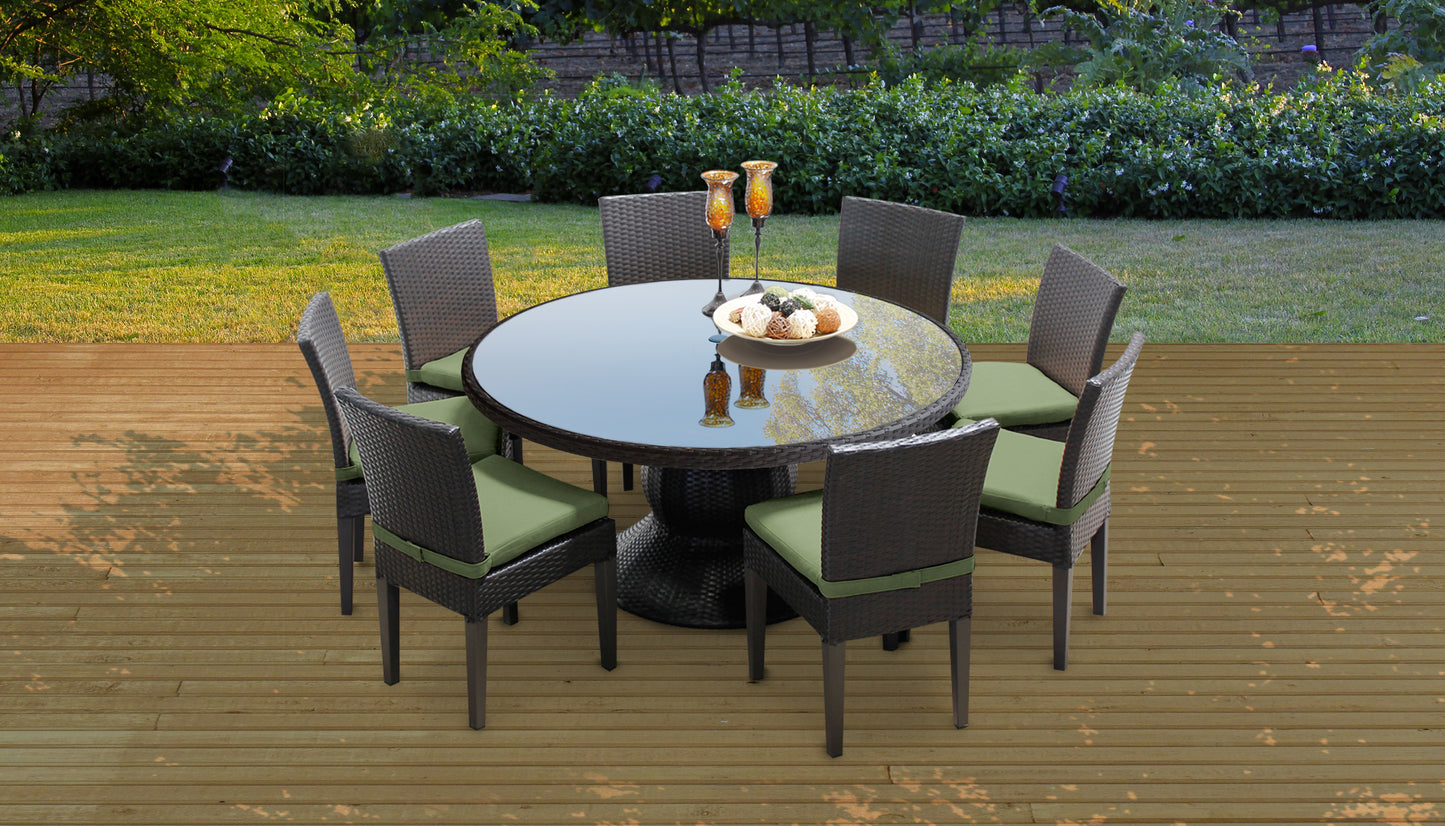 Belle 7 Piece Round Outdoor Patio Wicker Dining Set with Cushions