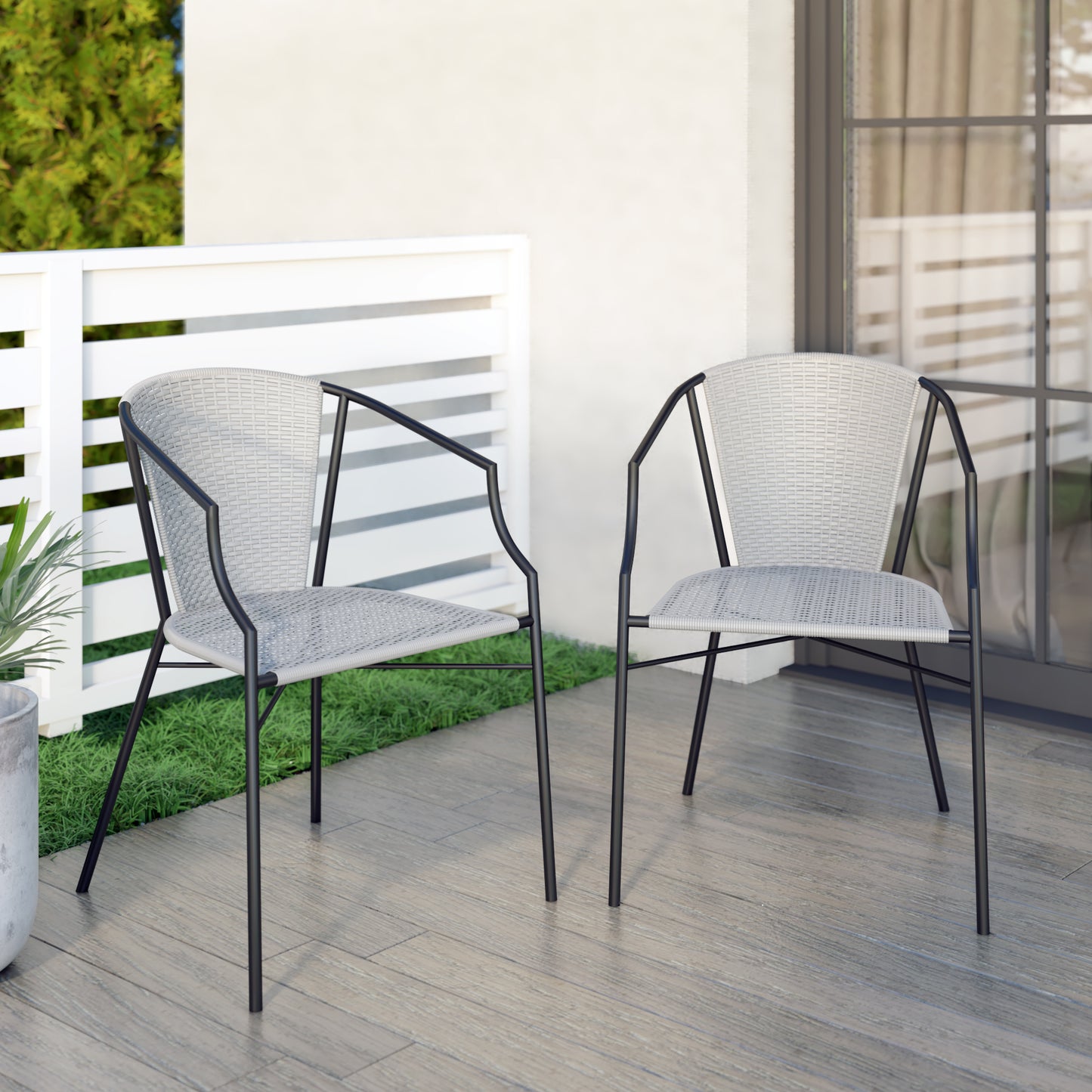 TK Classics Outdoor Wicker Dining Armchairs, Set of 2