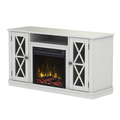TV Stand for TVs up to 55" with Electric Fireplace and Glass Doors with X Mullions
