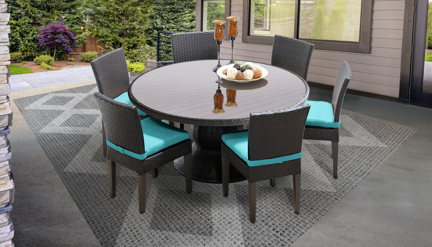 Napa 7 Piece Round Outdoor Patio Wicker Dining Set with Cushions