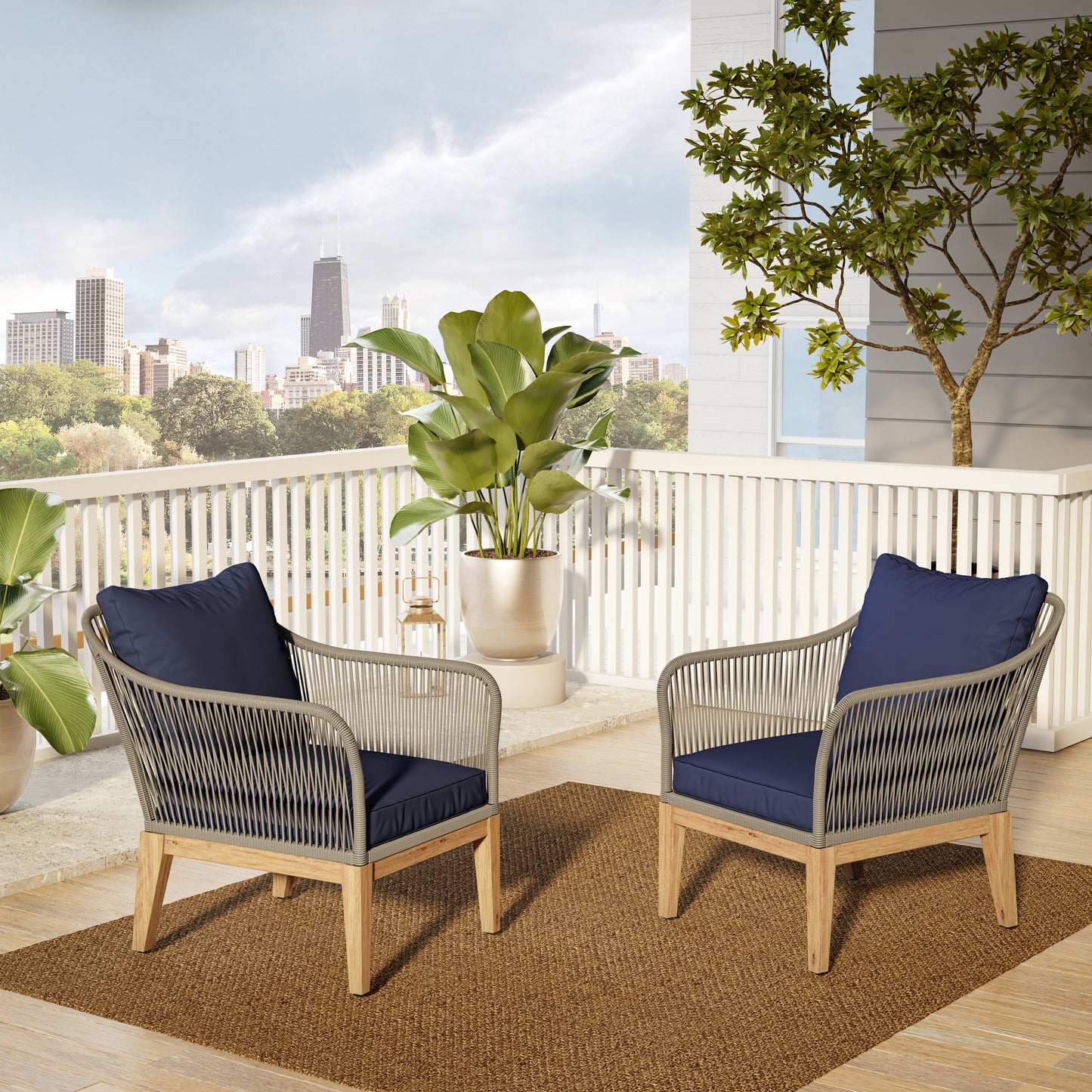 TK Classics Set of 2 Outdoor Arm Chairs with Cushions