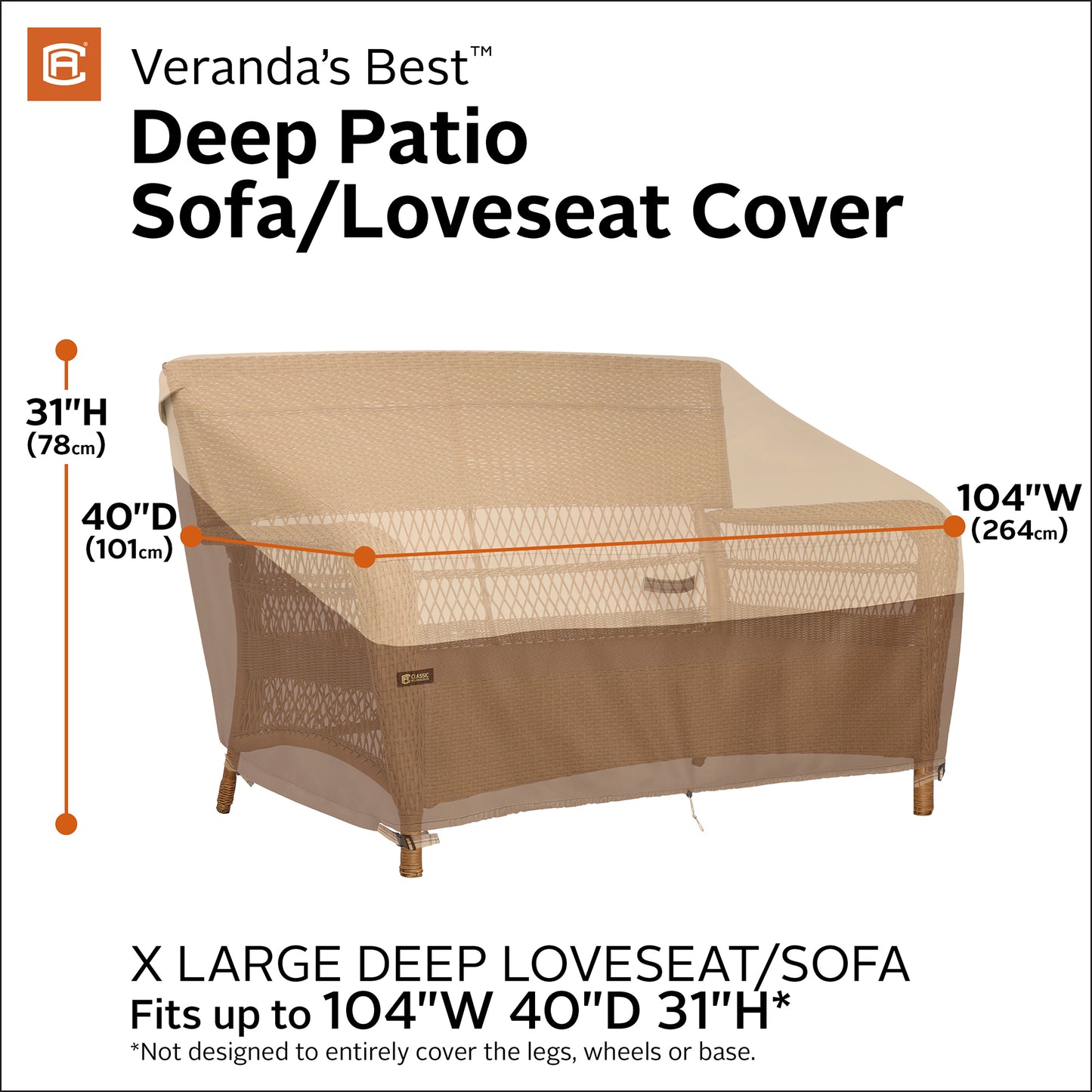 Classic Accessories Veranda's Best Waterproof Patio Sofa/Loveseat Cover