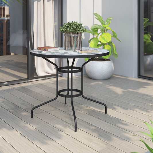 TK Classics Round Outdoor Dining Table with Gray Mosaic Tabletop, 35"W