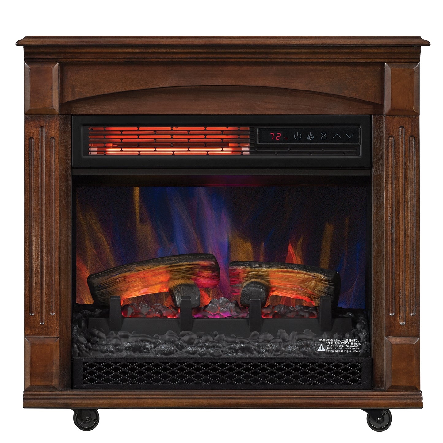 Rolling Mantel with 3D Infrared Quartz Electric Fireplace