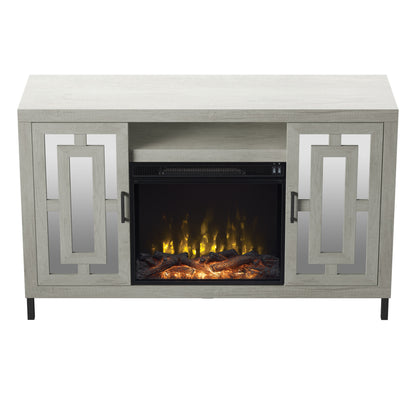 TV Stand for TVs up to 60" with Electric Fireplace and Mirrored Cabinet Doors