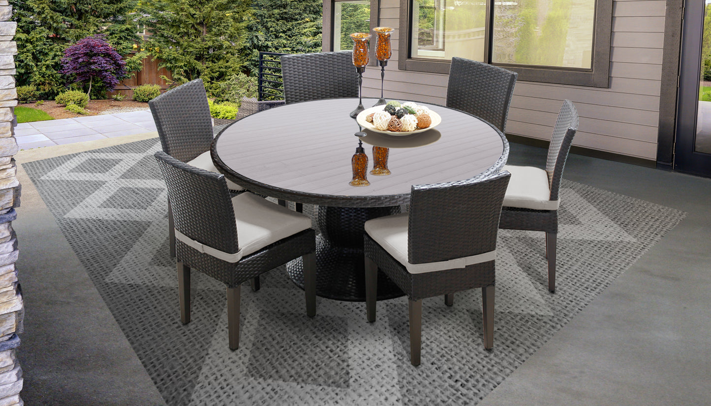 Napa 7 Piece Round Outdoor Patio Wicker Dining Set with Cushions
