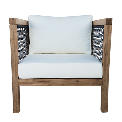 TK Classics Outdoor Acacia Club Chair with Black Wicker and Cushions