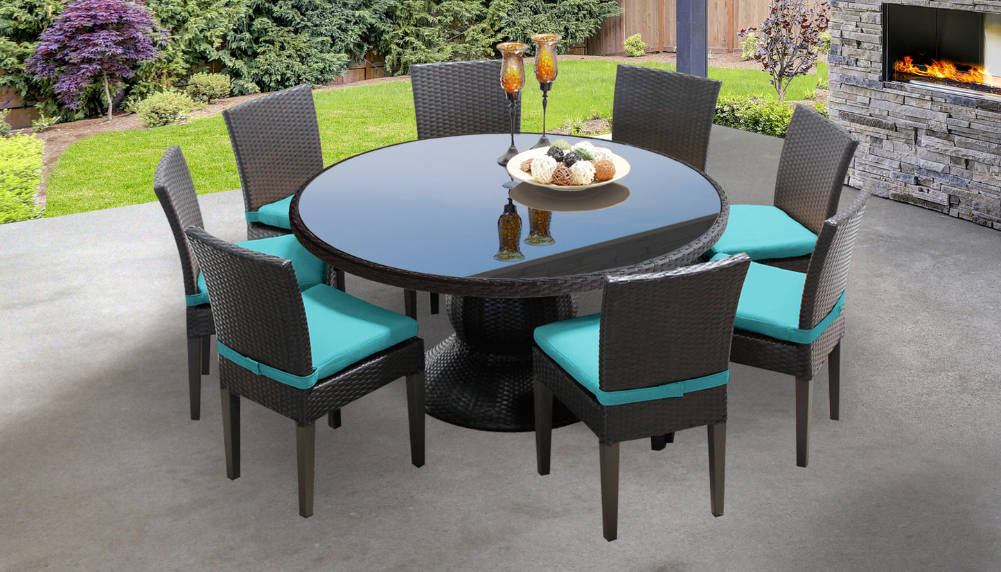 Belle 7 Piece Round Outdoor Patio Wicker Dining Set with Cushions