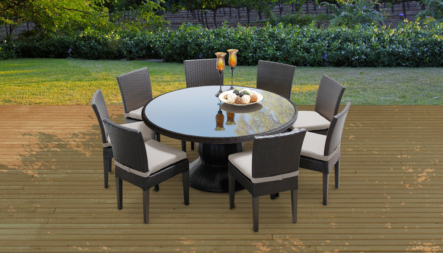 Barbados 9 Piece Round Outdoor Patio Wicker Dining Set with Cushions
