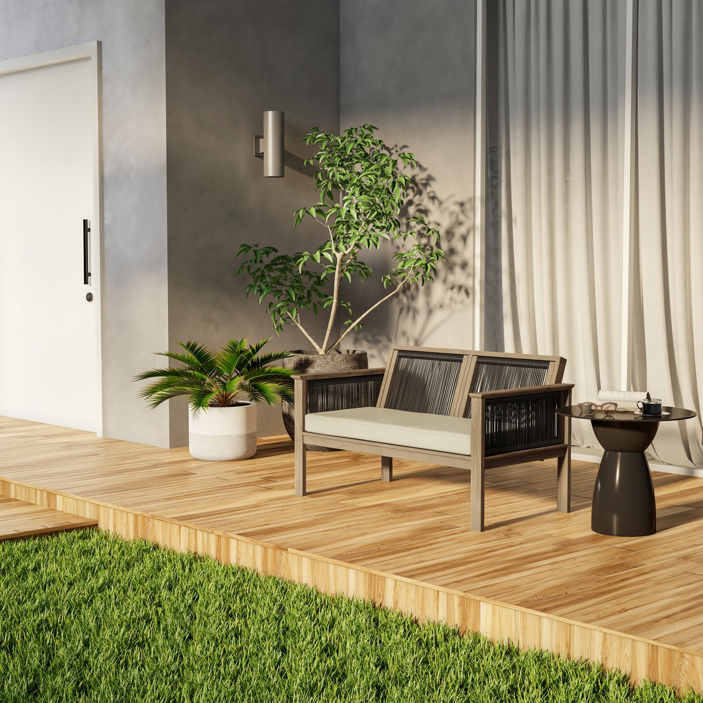 TK Classics Outdoor Acacia Loveseat with Cushion