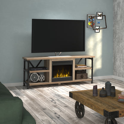 Irondale TV Stand for TVs up to 65" with Electric Fireplace, Autumn Driftwood