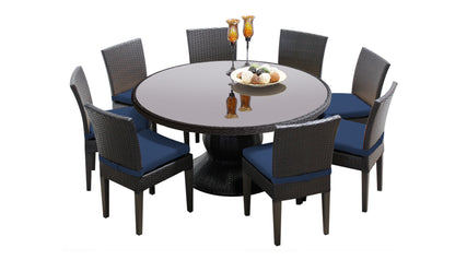 Barbados 9 Piece Round Outdoor Patio Wicker Dining Set with Cushions