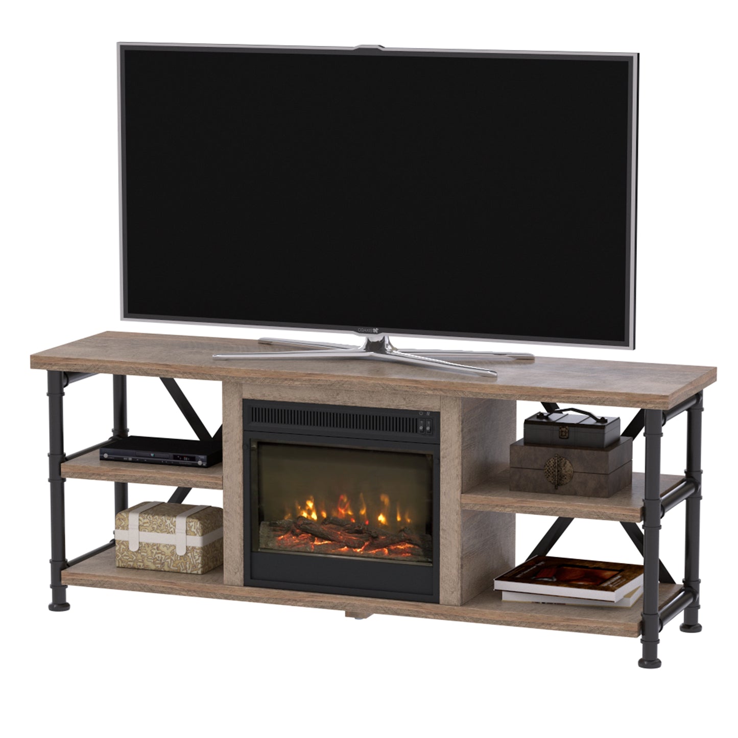 Irondale TV Stand for TVs up to 65" with Electric Fireplace, Autumn Driftwood