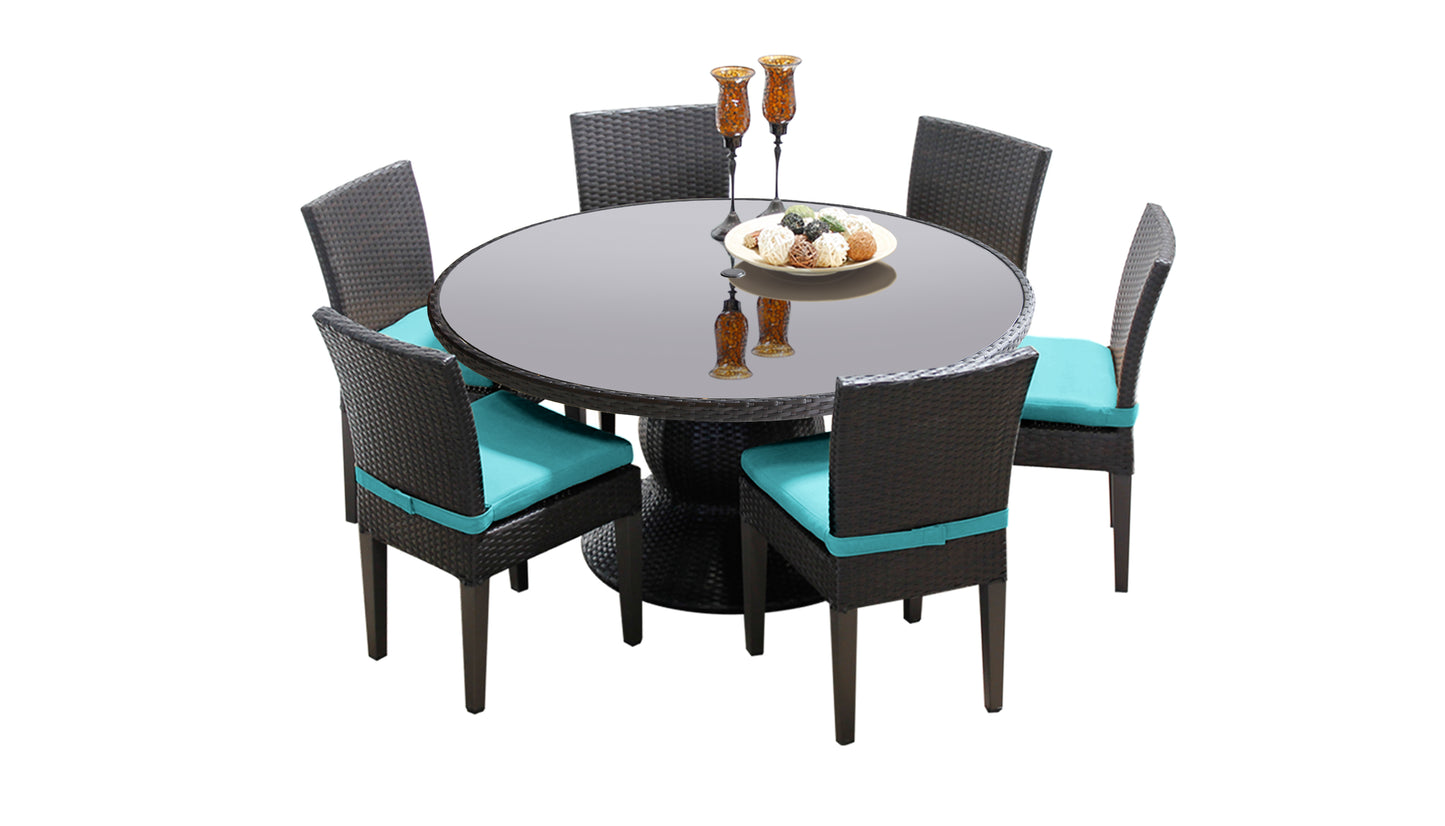 Belle 7 Piece Round Outdoor Patio Wicker Dining Set with Cushions