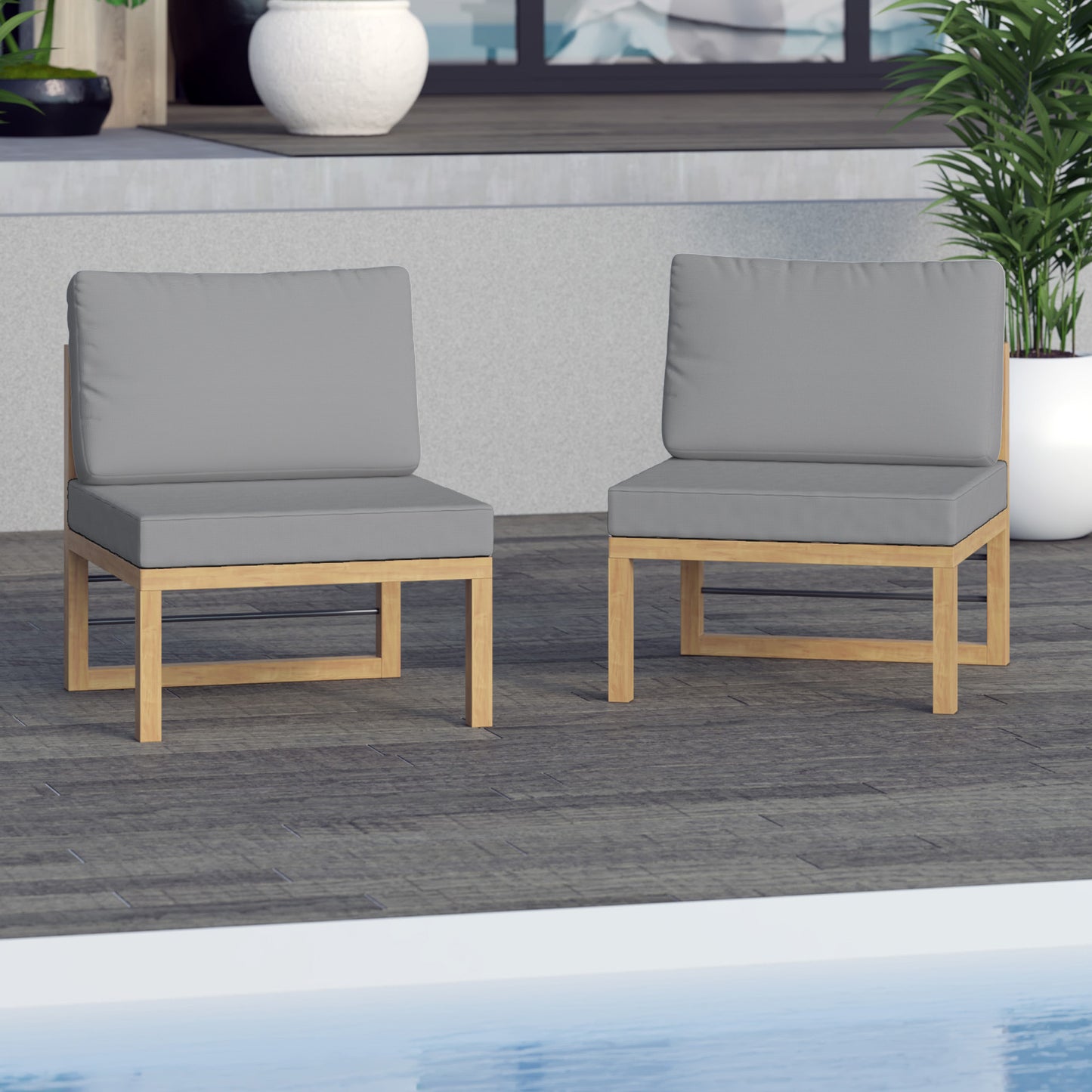 TK Classics Outdoor Aluminum Armless Sofa Seats, Set of 2