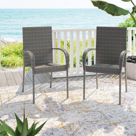 TK Classics Outdoor Wicker Dining Arm Chairs, Set of 2