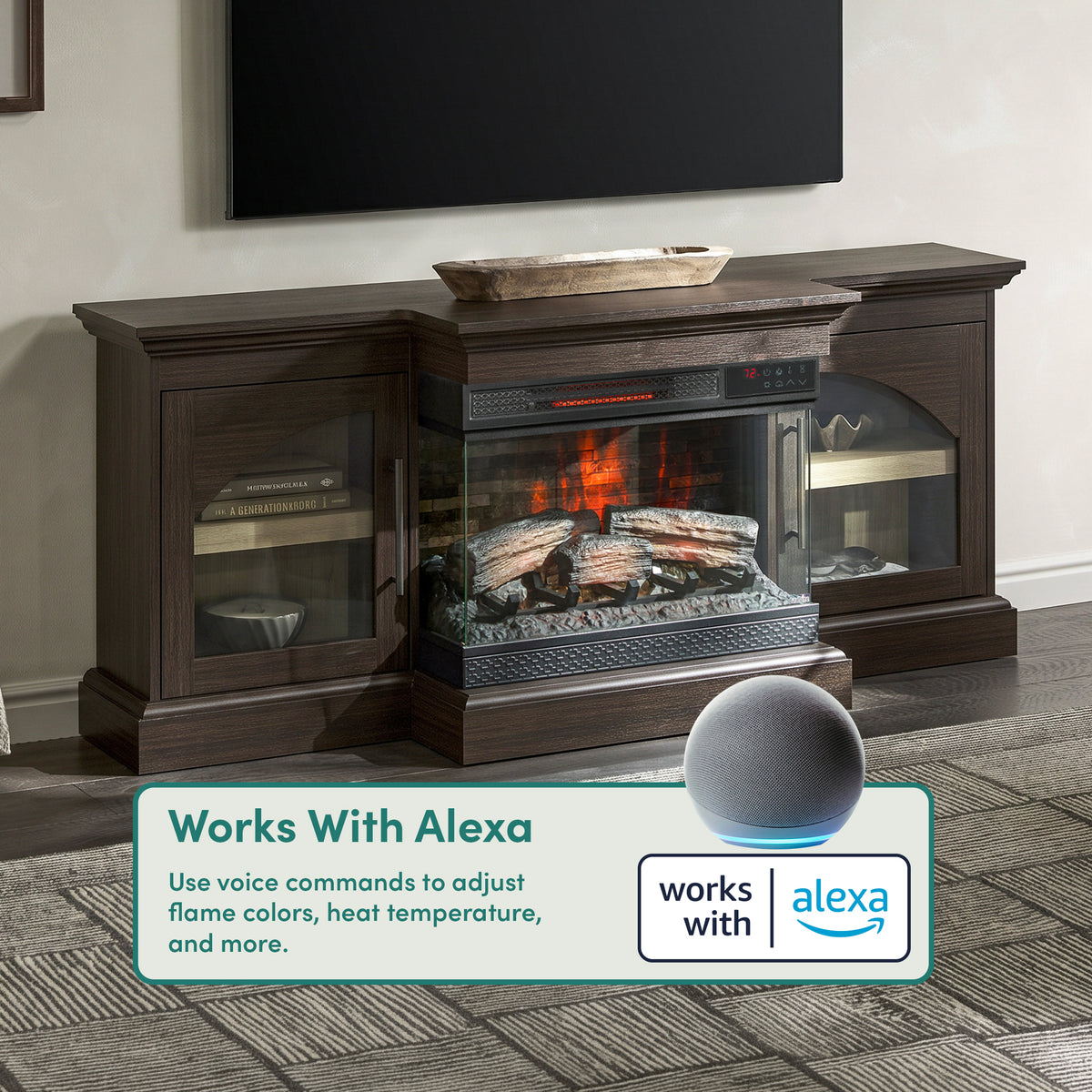 duraflame® 60" Smart Electric Fireplace TV Stand, Alexa Voice & App Control