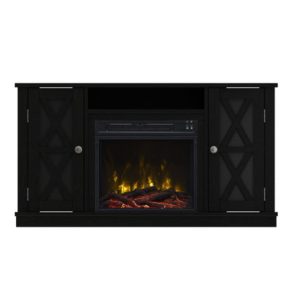TV Stand for TVs up to 55" with Electric Fireplace and Glass Doors with X Mullions